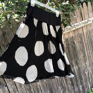 S Zara Basic 100% Silk Polka Dot Skirt Sheer Lightweight Summer Black White
